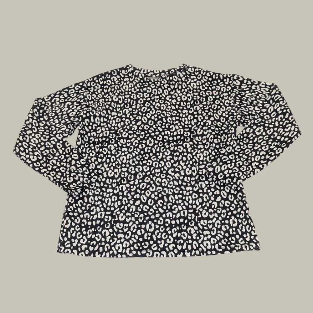 Michael Kors Knit LS Top Small Black Cream Leopard Print Chic Workwear Capsule